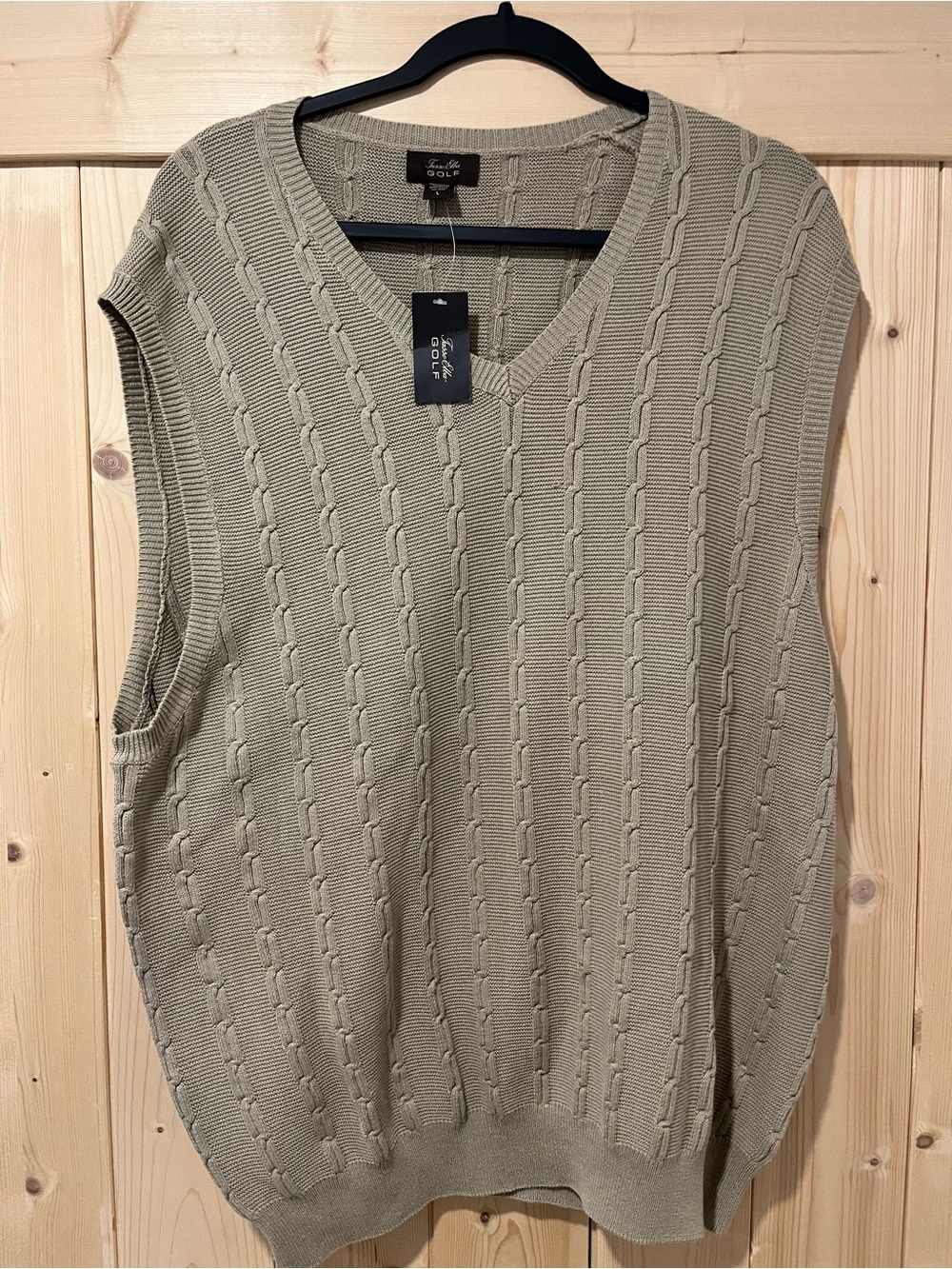 Tasso Elba Golf Dune/Khaki Cable Knit V-Neck Sweater Vest ⛳️